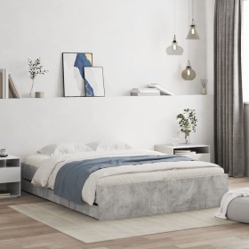 Concrete gray engineered wood bed with drawers 140x200 cm by , Beds and slatted bases - Ref: Foro24-3207276, Price: 193,25 €,...