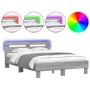 Estructura de cama cabecero y luces LED gris Sonoma 135x190 cm de , Camas y somieres - Ref: Foro24-3207572, Precio: 147,39 €,...