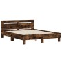 Estructura de cama cabecero y luces LED roble ahumado 140x190cm de , Camas y somieres - Ref: Foro24-3207564, Precio: 175,68 €...