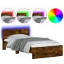 Bed frame headboard LED lights smoked oak 100x200 cm by , Beds and slatted bases - Ref: Foro24-838803, Price: 118,28 €, Disco...