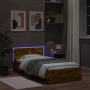 Bed frame headboard LED lights smoked oak 100x200 cm by , Beds and slatted bases - Ref: Foro24-838803, Price: 118,28 €, Disco...