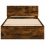 Bed frame headboard LED lights smoked oak 100x200 cm by , Beds and slatted bases - Ref: Foro24-838803, Price: 118,28 €, Disco...