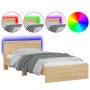 Bed frame headboard LED lights Sonoma oak 100x200 cm by , Beds and slatted bases - Ref: Foro24-838801, Price: 118,71 €, Disco...