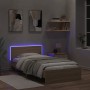 Bed frame headboard LED lights Sonoma oak 100x200 cm by , Beds and slatted bases - Ref: Foro24-838801, Price: 118,71 €, Disco...