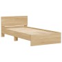 Bed frame headboard LED lights Sonoma oak 100x200 cm by , Beds and slatted bases - Ref: Foro24-838801, Price: 118,71 €, Disco...