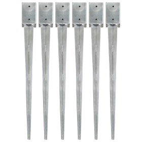 Ground spikes 6 pcs silver galvanized steel 9x9x90 cm by vidaXL, Spikes for anchoring in the ground - Ref: Foro24-145417, Pri...