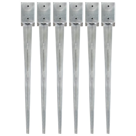 Ground spikes 6 pcs silver galvanized steel 9x9x90 cm by vidaXL, Spikes for anchoring in the ground - Ref: Foro24-145417, Pri...