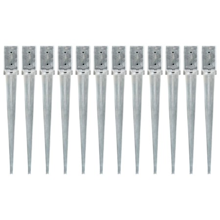 Ground spikes 12 units galvanized steel silver 8x8x76 cm by vidaXL, Spikes for anchoring in the ground - Ref: Foro24-145409, ...