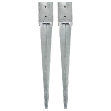 Ground spikes 2 pcs silver galvanized steel 10x10x76 cm by vidaXL, Spikes for anchoring in the ground - Ref: Foro24-145419, P...