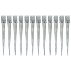 Ground spikes 12 pcs silver galvanized steel 10x10x91 cm by vidaXL, Spikes for anchoring in the ground - Ref: Foro24-145424, ...