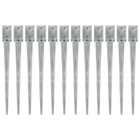 Ground spikes 12 pcs silver galvanized steel 9x9x90 cm by vidaXL, Spikes for anchoring in the ground - Ref: Foro24-145418, Pr...