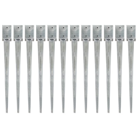 Ground spikes 12 pcs silver galvanized steel 9x9x90 cm by vidaXL, Spikes for anchoring in the ground - Ref: Foro24-145418, Pr...