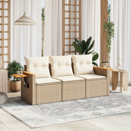 Garden sofa set with beige cushions 3 pieces PE rattan by , Garden sets - Ref: Foro24-3258999, Price: 247,20 €, Discount: %