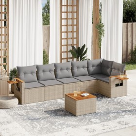 7-teiliges Gartensofa-Set und beigefarbene synthetische Rattankissen von , Gartensets - Ref: Foro24-3259238, Preis: 516,61 €,...