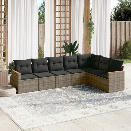 7-teiliges Gartensofa-Set mit grauen PE-Rattan-Kissen von , Gartensets - Ref: Foro24-3258434, Preis: 453,04 €, Rabatt: %