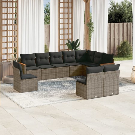 10-piece garden sofa set with gray synthetic rattan cushions by , Garden sets - Ref: Foro24-3258476, Price: 598,82 €, Discoun...