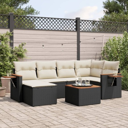 7-teiliges Garten-Essset und schwarze Kissen aus synthetischem Rattan von , Gartensets - Ref: Foro24-3259424, Preis: 464,24 €...