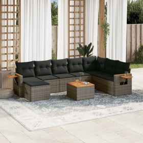 Set de muebles de jardín 9 pzas y cojines ratán sintético gris de , Conjuntos de jardín - Ref: Foro24-3259498, Precio: 568,49...