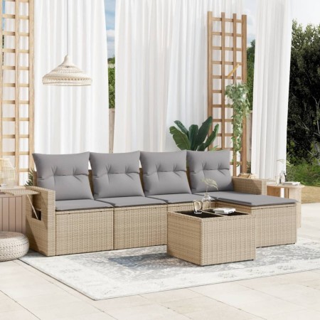 Garden sofa set with cushions 6 pieces beige synthetic rattan by , Garden sets - Ref: Foro24-3252436, Price: 433,57 €, Discou...