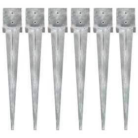 Ground spikes 6 units galvanized steel silver 14x14x91 cm by vidaXL, Spikes for anchoring in the ground - Ref: Foro24-145428,...