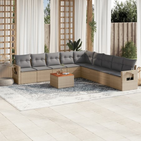 Gartensofa-Set mit beigen Kissen, 10-teilig, synthetisches Rattan von , Gartensets - Ref: Foro24-3256941, Preis: 679,43 €, Ra...