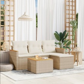 Gartensofa-Set mit Kissen, 5-teilig, beiges synthetisches Rattan von , Gartensets - Ref: Foro24-3258313, Preis: 357,99 €, Rab...