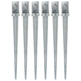 Ground spikes 6 pcs silver galvanized steel 8x8x91 cm by vidaXL, Spikes for anchoring in the ground - Ref: Foro24-145411, Pri...