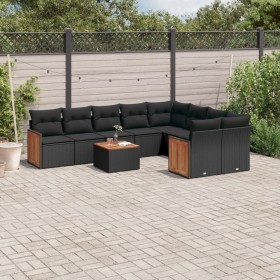 Gartensofa-Set 10-teilig mit schwarzen synthetischen Rattankissen von , Gartensets - Ref: Foro24-3260389, Preis: 666,26 €, Ra...