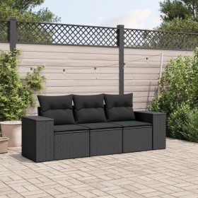 Gartensofa-Set mit Kissen, 3-teilig, schwarzes synthetisches Rattan von , Gartensets - Ref: Foro24-3254592, Preis: 265,99 €, ...