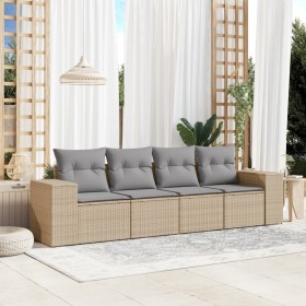 Gartensofa-Set mit Kissen, 4-teilig, beiges synthetisches Rattan von , Gartensets - Ref: Foro24-3254616, Preis: 334,70 €, Rab...