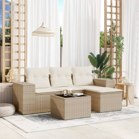 Gartensofa-Set mit Kissen, 5-teilig, beiges synthetisches Rattan von , Gartensets - Ref: Foro24-3254815, Preis: 431,11 €, Rab...