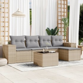 Gartensofa-Set mit Kissen, 6-teilig, beiges synthetisches Rattan von , Gartensets - Ref: Foro24-3254836, Preis: 458,58 €, Rab...