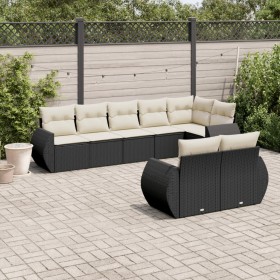 8-teiliges Gartensofa-Set und schwarze synthetische Rattankissen von , Modulare Sofas für den Außenbereich - Ref: Foro24-3221...