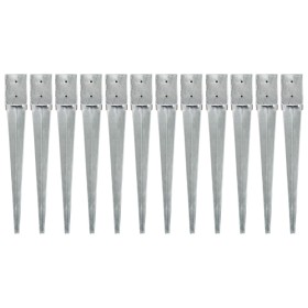 Ground spikes 12 pcs silver galvanized steel 10x10x76 cm by vidaXL, Spikes for anchoring in the ground - Ref: Foro24-145421, ...