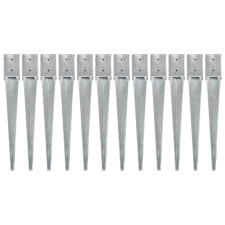 Ground spikes 12 pcs silver galvanized steel 10x10x76 cm by vidaXL, Spikes for anchoring in the ground - Ref: Foro24-145421, ...