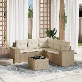 Gartensofa-Set mit Kissen, 6-teilig, beiges synthetisches Rattan von , Gartensets - Ref: Foro24-3254895, Preis: 578,99 €, Rab...