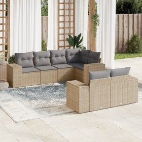 7-teiliges Gartensofa-Set und beige synthetische Rattankissen von , Gartensets - Ref: Foro24-3222808, Preis: 553,48 €, Rabatt: %