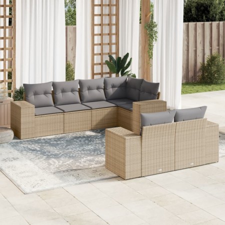 7-teiliges Gartensofa-Set und beige synthetische Rattankissen von , Gartensets - Ref: Foro24-3222808, Preis: 563,52 €, Rabatt: %