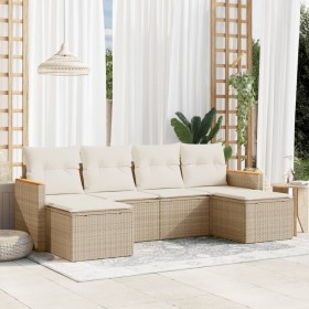 Gartensofa-Set mit Kissen, 6-teilig, beiges synthetisches Rattan von , Gartensets - Ref: Foro24-3258621, Preis: 410,99 €, Rab...