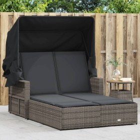 Double lounger with hood and gray synthetic rattan cushions by , Loungers - Ref: Foro24-365809, Price: 349,93 €, Discount: %