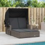 Double lounger with hood and gray synthetic rattan cushions by , Loungers - Ref: Foro24-365809, Price: 349,68 €, Discount: %