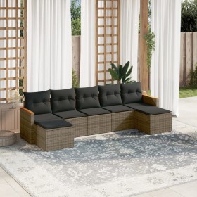 7-piece garden sofa set with gray PE rattan cushions by , Garden sets - Ref: Foro24-3258637, Price: 414,79 €, Discount: %