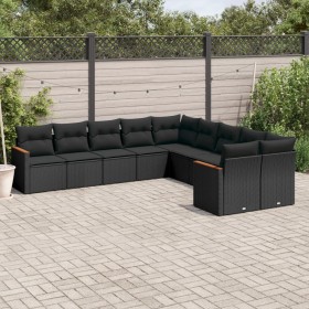 Gartensofa-Set 10-teilig mit schwarzen synthetischen Rattankissen von , Gartensets - Ref: Foro24-3258751, Preis: 635,87 €, Ra...