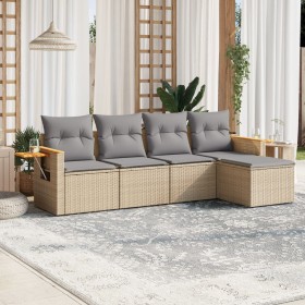 Gartensofa-Set mit Kissen, 5-teilig, beiges synthetisches Rattan von , Gartensets - Ref: Foro24-3259161, Preis: 350,45 €, Rab...