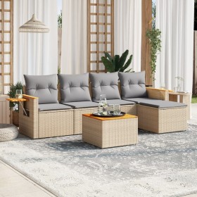 Gartensofa-Set mit Kissen, 6-teilig, beiges synthetisches Rattan von , Gartensets - Ref: Foro24-3259168, Preis: 402,49 €, Rab...