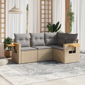 Gartensofa-Set mit Kissen, 4-teilig, beiges synthetisches Rattan von , Gartensets - Ref: Foro24-3259175, Preis: 323,09 €, Rab...