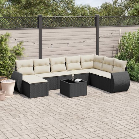 8-teiliges Gartensofa-Set und schwarze synthetische Rattankissen von , Modulare Sofas für den Außenbereich - Ref: Foro24-3221...