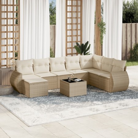 9-teiliges Gartensofa-Set mit beigen synthetischen Rattankissen von , Modulare Sofas für den Außenbereich - Ref: Foro24-32217...