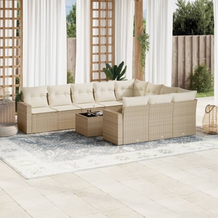 11-teiliges Gartensofa-Set mit beigen synthetischen Rattankissen von , Modulare Sofas für den Außenbereich - Ref: Foro24-3251...