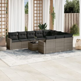 11-teiliges Gartensofa-Set und graue synthetische Rattankissen von , Modulare Sofas für den Außenbereich - Ref: Foro24-325183...